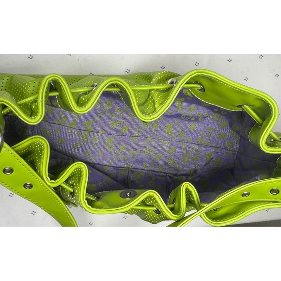 Vintage Green Flower Perforated Purse Set Hobo bag Retro BOHO Lime Green Hippie - Picture 7 of 14